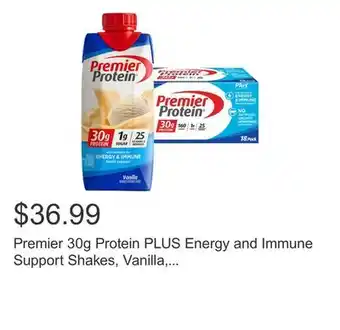 Costco Premier 30g Protein PLUS Energy and Immune Support Shakes, Vanilla, 11 fl oz, 18-pack offer