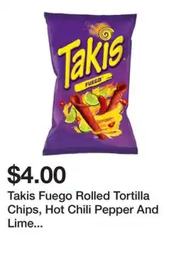 Five Below Takis Fuego Rolled Tortilla Chips, Hot Chili Pepper And Lime Artificially Flavored, 9.9oz Bag offer