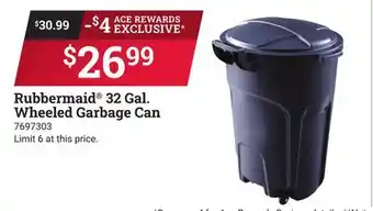 Ace Hardware Rubbermaid 32 Gal. Wheeled Garbage Can offer