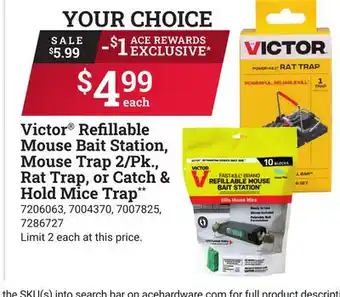 Ace Hardware Victor Refillable Mouse Bait Station, Mouse Trap 2/Pk., Rat Trap, or Catch & Hold Mice Trap offer