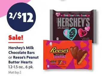 Family Dollar Hershey's Milk Chocolate Bars or Reese's Peanut Butter Hearts offer