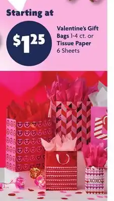 Family Dollar Valentine's Gift Bags 1-4 ct. or Tissue Paper 6 Sheets offer