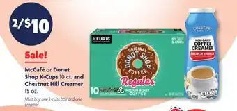 Family Dollar McCafé or Donut Shop K-Cups 10 ct. and Chestnut Hill Creamer 15 oz offer