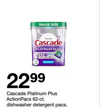 Target Cascade Platinum Plus ActionPacs 62-ct. dishwasher detergent pacs offer