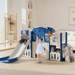 Walmart WFUN 9 in 1 Toddler Slide PlaySet for kids indoor/outdoor for Toddlers Age 1+, Blue & Gray offer