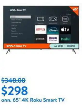 Walmart onn. 65" 4K Roku Smart TV offer