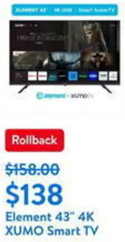 Walmart Element 43" 4K XUMO Smart TV offer