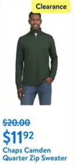 Walmart Chaps Camden Quarter Zip Sweater offer