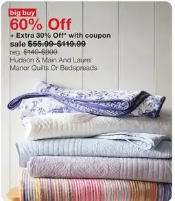 JC Penney Hudson & Main And Laurel Manor Quilts Or Bedspreads offer