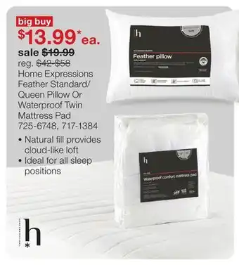 JC Penney Home Expressions Feather Standard/Queen Pillow Or Waterproof Twin Mattress Pad offer