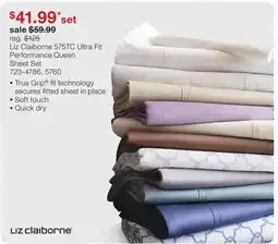 JC Penney Liz Claiborne 575TC Ultra Fit Performance Queen Sheet Set offer