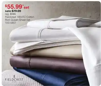 JC Penney Fieldcrest 1400TC Cotton Rich Queen Sheet Set offer