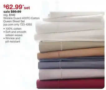 JC Penney Wrinkle Guard 400TC Cotton Queen Sheet Set offer