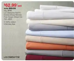 JC Penney Liz Claiborne 600TC Dobby Stripe Wrinkle-Free Queen Sheet Set offer