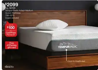 JC Penney Tempur-Pedic Adapt Medium Queen Mattress offer