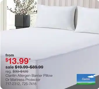 JC Penney Claritin Allergen Barrier Pillow Or Mattress Protector offer