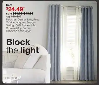 JC Penney Fieldcrest Davina Solid, Print Or Vine Jacquard Energy-Saving 100% Blackout 84 offer