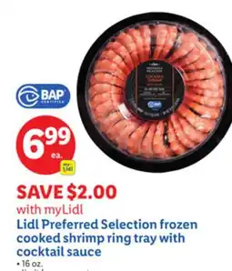 Lidl Lidl Preferred Selection frozen cooked shrimp ring tray with cocktail sauce offer