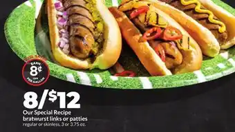 Hy-Vee Our Special Recipe bratwurst links or patties offer