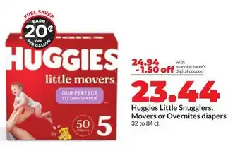 Hy-Vee Huggies Little Snugglers, Movers or Overnites diapers offer