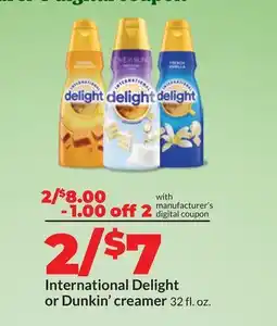 Hy-Vee International Delight or Dunkin' creamer offer