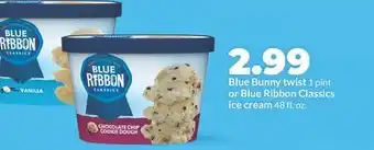 Hy-Vee Blue Bunny twist 1 pint or Blue Ribbon Classics ice cream 48 fl. oz offer