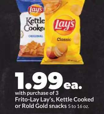 Hy-Vee Frito-Lay Lay's, Kettle Cooked or Rold Gold snacks offer