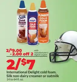 Hy-Vee International Delight cold foam, Silk non-dairy creamer or oatmilk offer