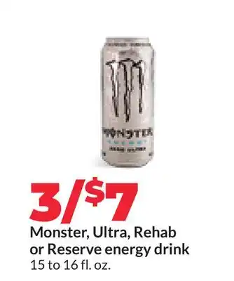 Hy-Vee Monster, Ultra, Rehab or Reserve energy drink offer