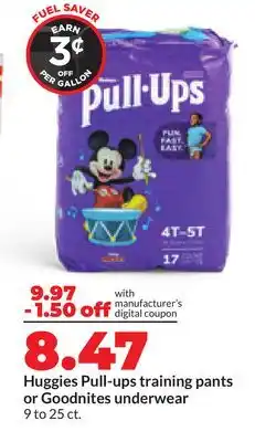 Hy-Vee Huggies Pull-ups training pants or Goodnites underwear offer