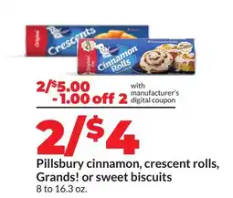 Hy-Vee Pillsbury cinnamon, crescent rolls, Grands! or sweet biscuits offer