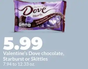 Hy-Vee Valentine's Dove chocolate, Starburst or Skittles offer