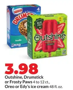 Hy-Vee Outshine, Drumstick or Frosty Paws 4 to 12 ct., Oreo or Edy's ice cream 48 fl. oz offer