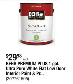 The Home Depot BEHR PREMIUM PLUS 1 gal. Ultra Pure White Flat Low Odor Interior Paint & Primer offer