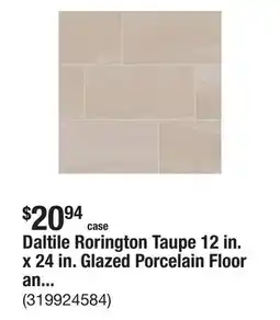 The Home Depot Daltile Rorington Taupe 12 in. x 24 in. Glazed Porcelain Floor and Wall Tile (17.6 sq. ft./Case) offer