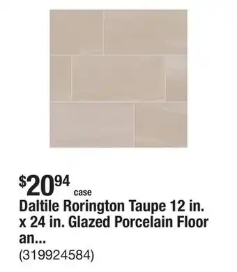 The Home Depot Daltile Rorington Taupe 12 in. x 24 in. Glazed Porcelain Floor and Wall Tile (17.6 sq. ft./Case) offer