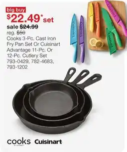 JC Penney Cooks 3-Pc. Cast Iron Fry Pan Set Or Cuisinart Advantage 11-Pc. Or 12-Pc. Cutlery Set offer