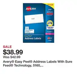 Office Depot Avery Easy Peel Address Labels With Sure Feed Technology, 5160, 1 x 2 5/8, White, Box Of 3,000 offer