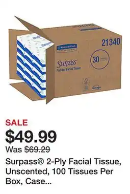 Office Depot Surpass 2-Ply Facial Tissue, Unscented, 100 Tissues Per Box, Case of 30 Boxes offer