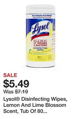 Office Depot Lysol Disinfecting Wipes, Lemon And Lime Blossom Scent, Tub Of 80 Sheets offer