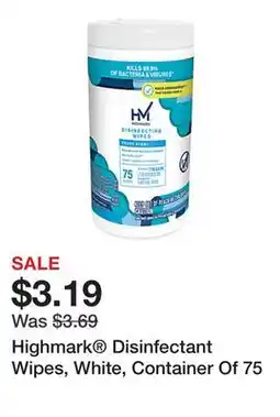 Office Depot Highmark Disinfectant Wipes, White, Container Of 75 offer