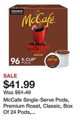 Office Depot McCafe Single-Serve Pods, Premium Roast, Classic, Box Of 24 Pods, Case Of 4 Boxes offer