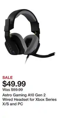 Game Stop Astro Gaming A10 Gen 2 Wired Headset for Xbox Series X/S and PC offer