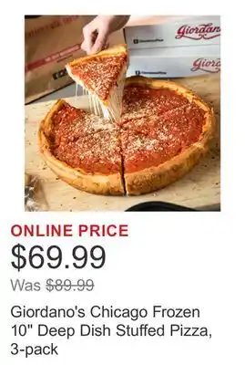 Costco Giordano's Chicago Frozen 10 Deep Dish Stuffed Pizza, 3-pack offer