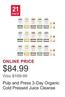 Costco Pulp and Press 3-Day Organic Cold Pressed Juice Cleanse offer