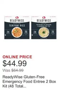 Costco ReadyWise Gluten-Free Emergency Food Entree 2 Box Kit (48 Total Servings) offer