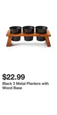 Big Lots Black 3 Metal Planters with Wood Base offer