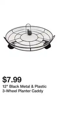 Big Lots 12 Black Metal & Plastic 3-Wheel Planter Caddy offer