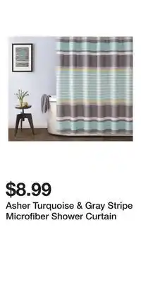 Big Lots Asher Turquoise & Gray Stripe Microfiber Shower Curtain offer