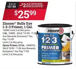 Ace Hardware Zinsser Bulls Eye 1-2-3 Primer, 1 Gal offer